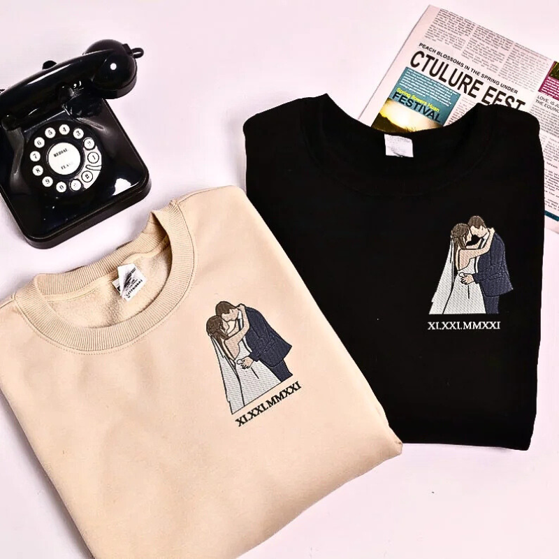 Personalizirana majica z dolgimi rokavi s portretom za pare