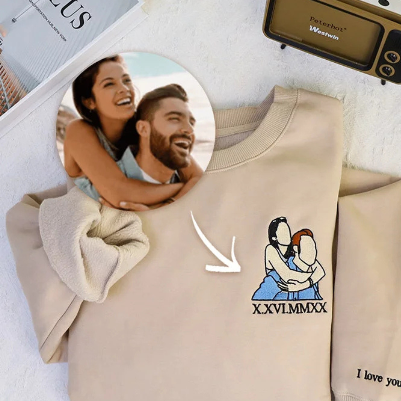 Personalizirana majica z dolgimi rokavi s portretom za pare